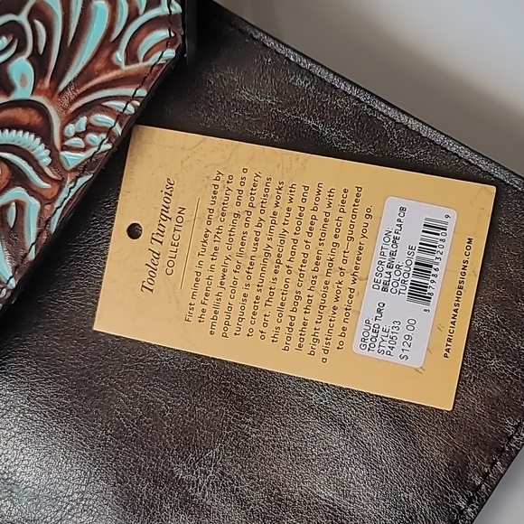 BNWT, PATRICIA NASH BIELLA ENVELOPE FLAP C/B TURQUOISE - Picture 7 of 10